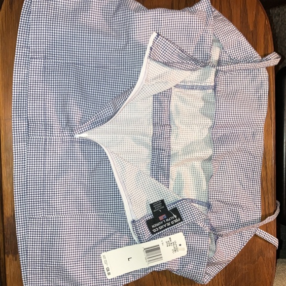 Polo/RalphLauren croptop. Strappy, w/drawstring bodice. Blue/white check.NWT. Lg - Picture 6 of 11